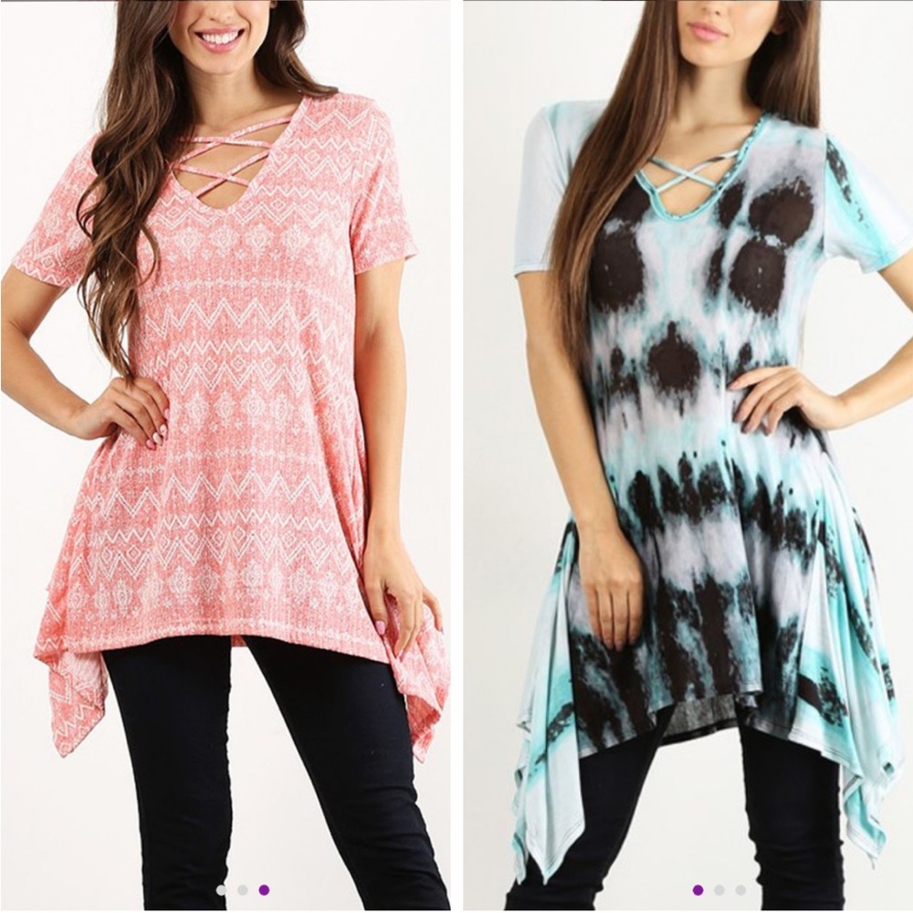 2 v-neck tunic side tail shirts